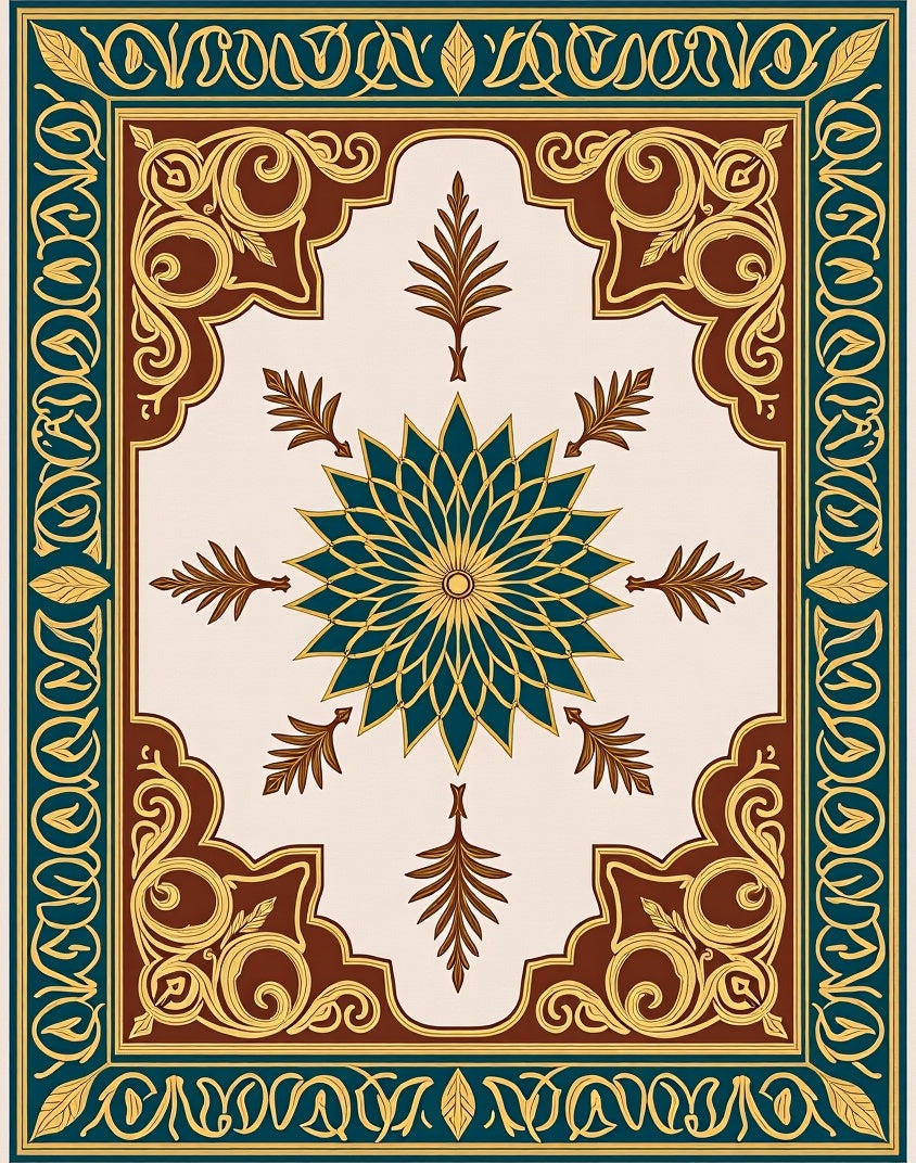 Elegant Teal Gold Floral Medallion Rug