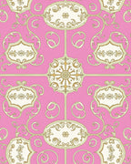 Pink Gold Decorative Scroll Pattern Rug