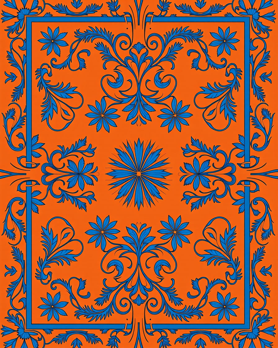 Vibrant Floral Scrollwork Accent Rug