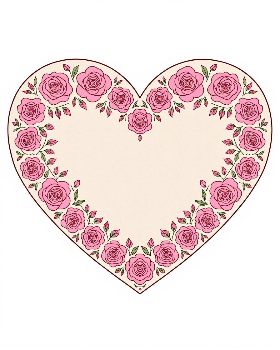 Pink Rose Heart Border Design Rug