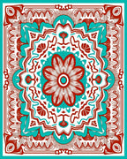 Ornate Red Teal Mandala Design Rug