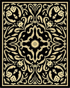 Black Gold Floral Symmetry Pattern Rug