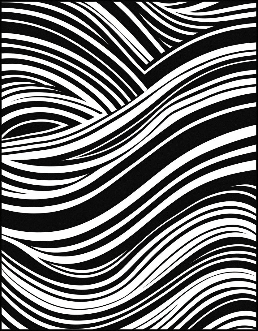 Abstract Black White Wave Pattern Rug