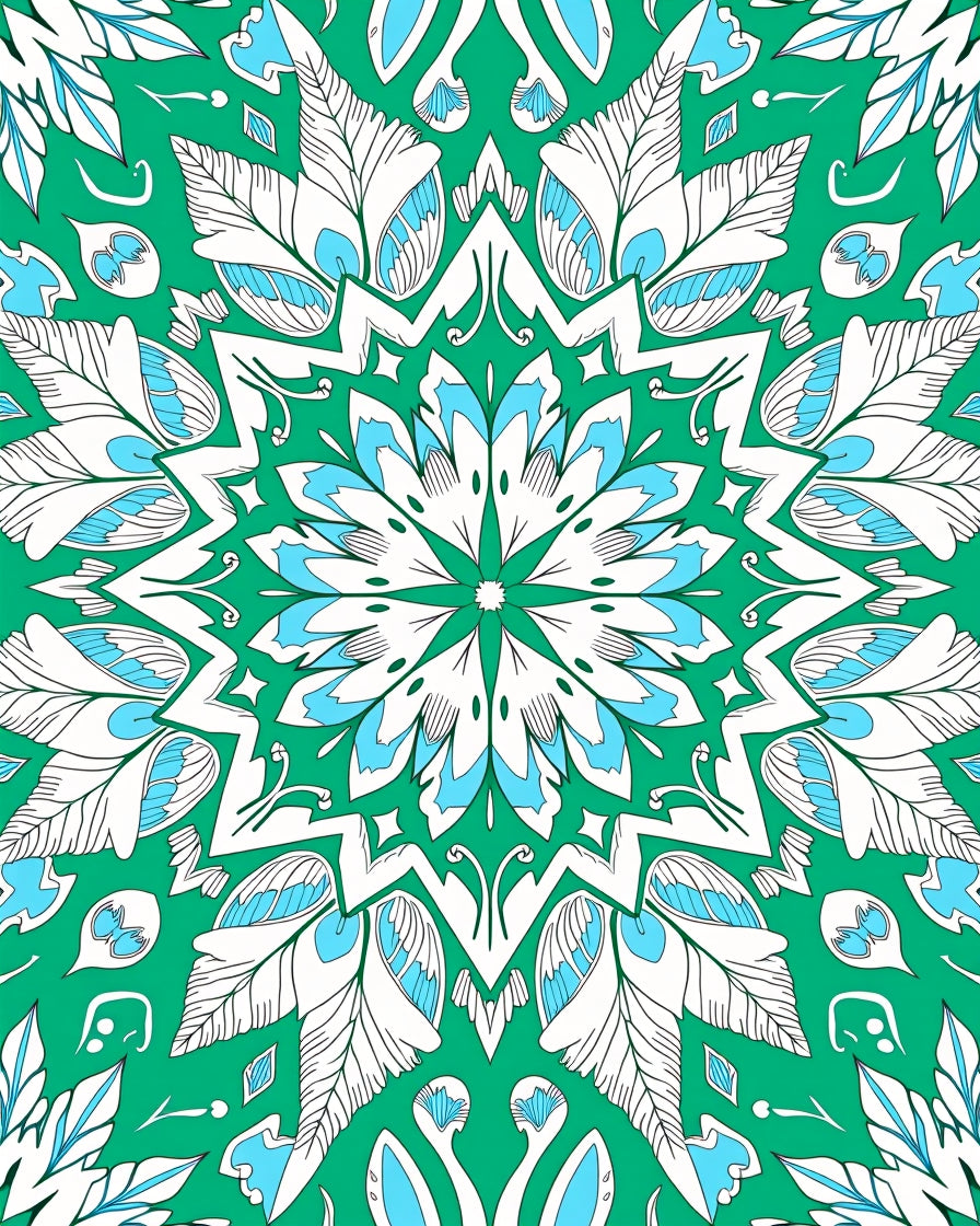 Green White Blue Mandala Pattern Rug