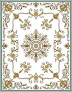 Ornate Golden Floral Scrollwork Design Rug