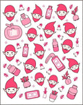 Pink Gnomes And Bottles Repeating Pattern Rug