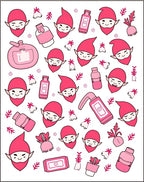 Pink Gnomes And Bottles Repeating Pattern Rug