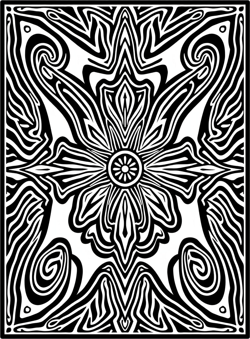 Bold Ink Floral Scroll Pattern Rug