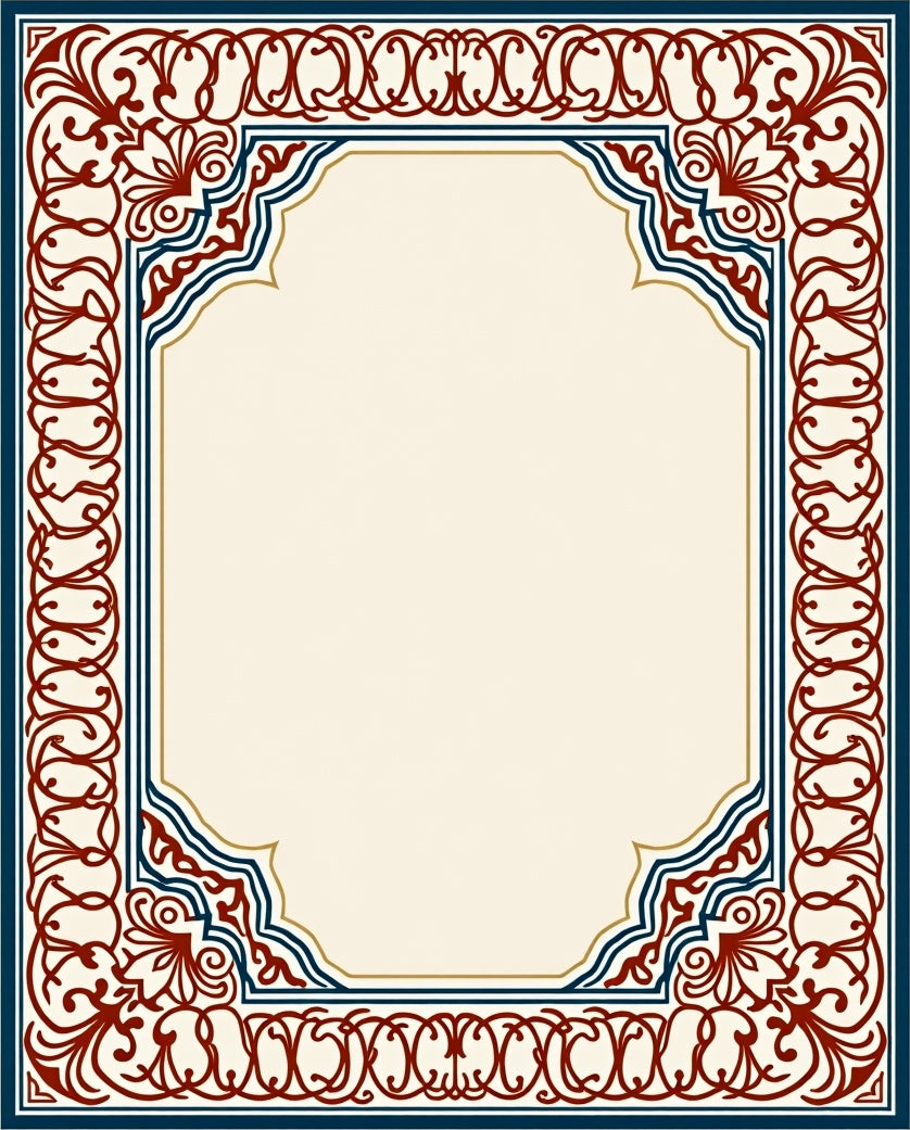 Ornate Red Blue Border Design Rug