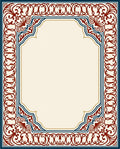 Ornate Red Blue Border Design Rug