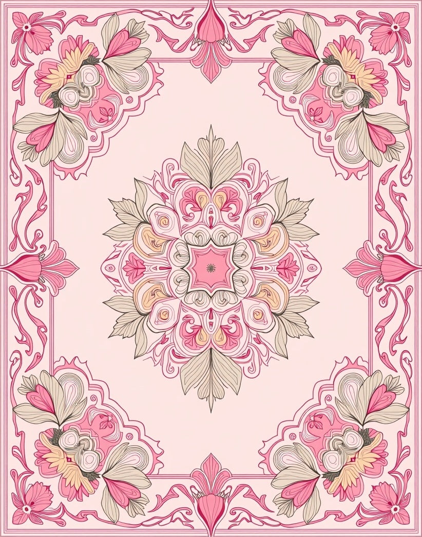 Pink Floral Mandala Frame Pattern Rug