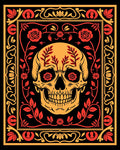Orange Skull Floral Design Rug