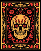 Orange Skull Floral Design Rug