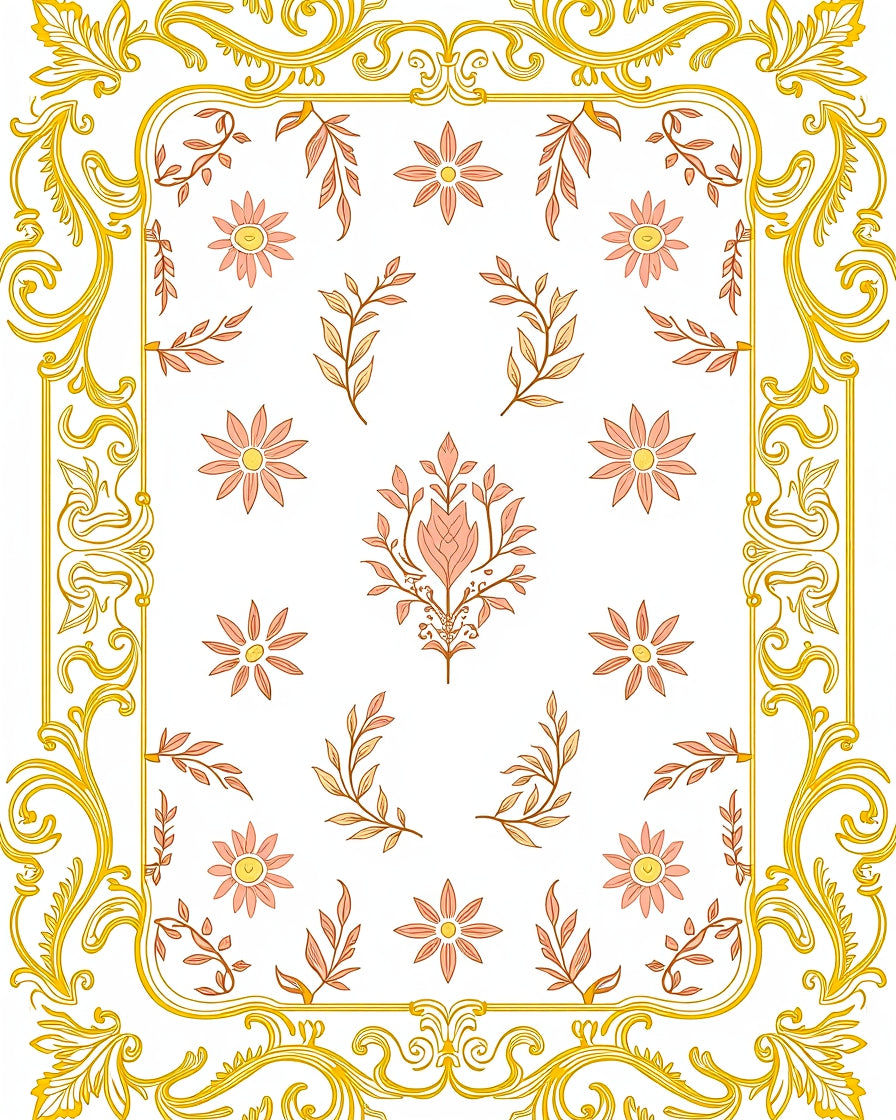 Golden Ornamental Floral Pattern Rug