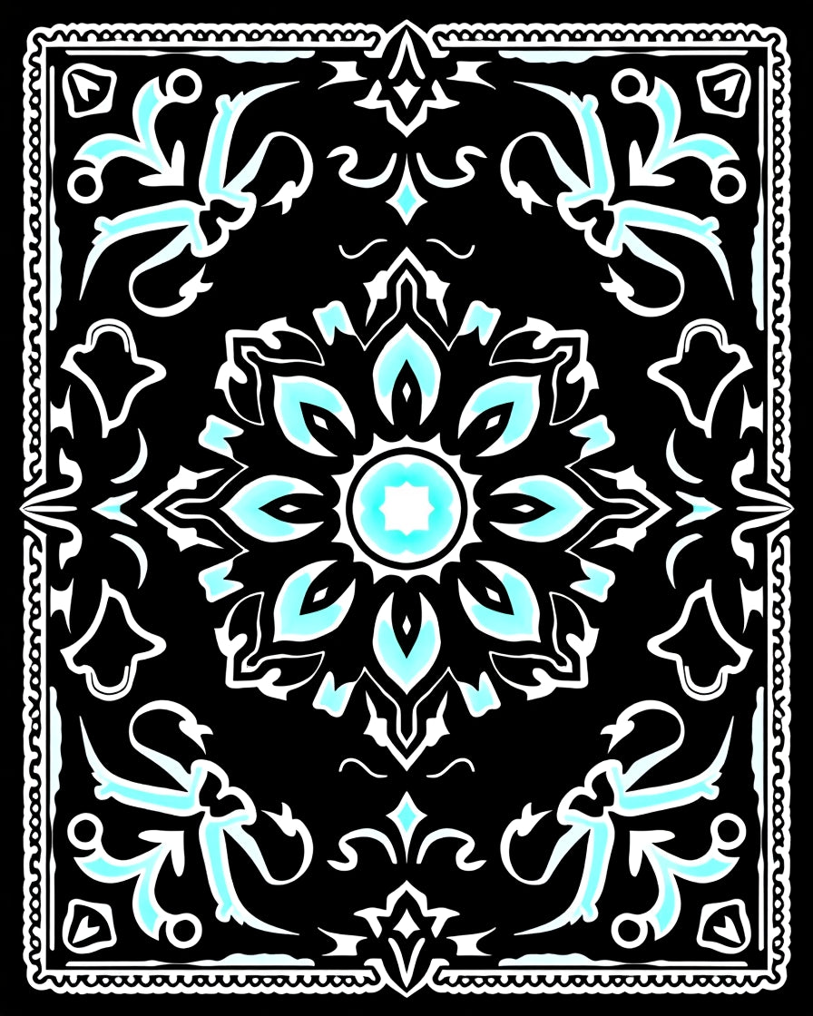 Black Teal Mandala Pattern Rug