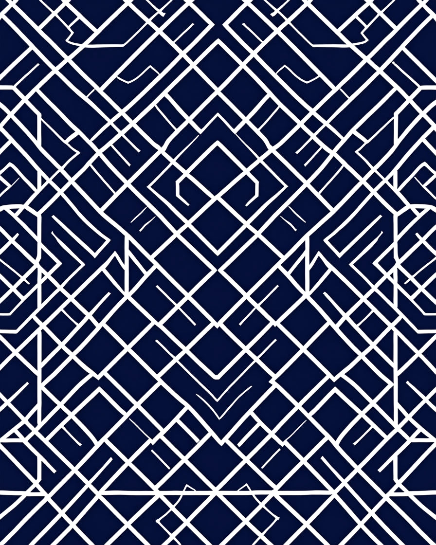Art Deco Deep Blue Geometric Pattern Rug