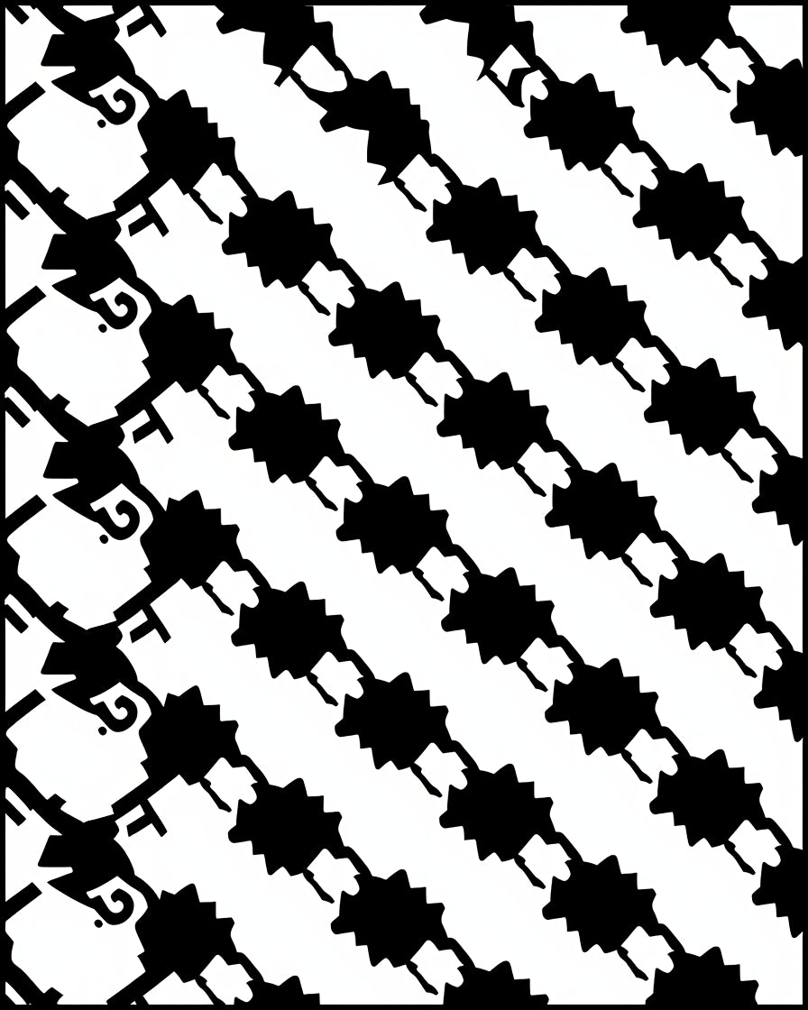 Black White Diagonal Starburst Chain Rug
