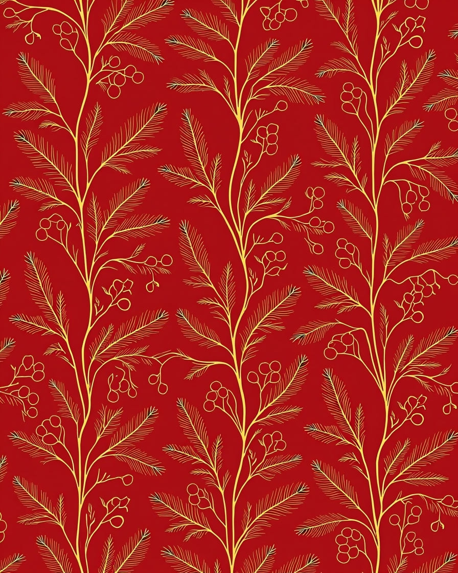 Red And Gold Botanical Patterned Rug