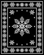 Black White Snowflake Winter Border Rug