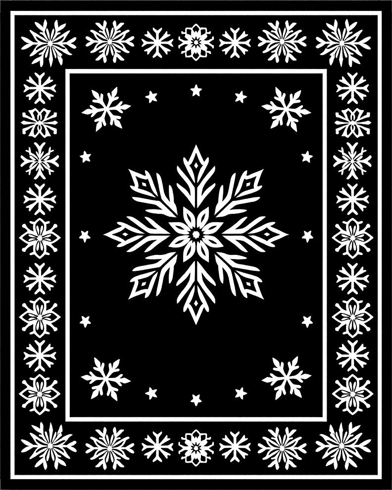 Black White Snowflake Winter Border Rug