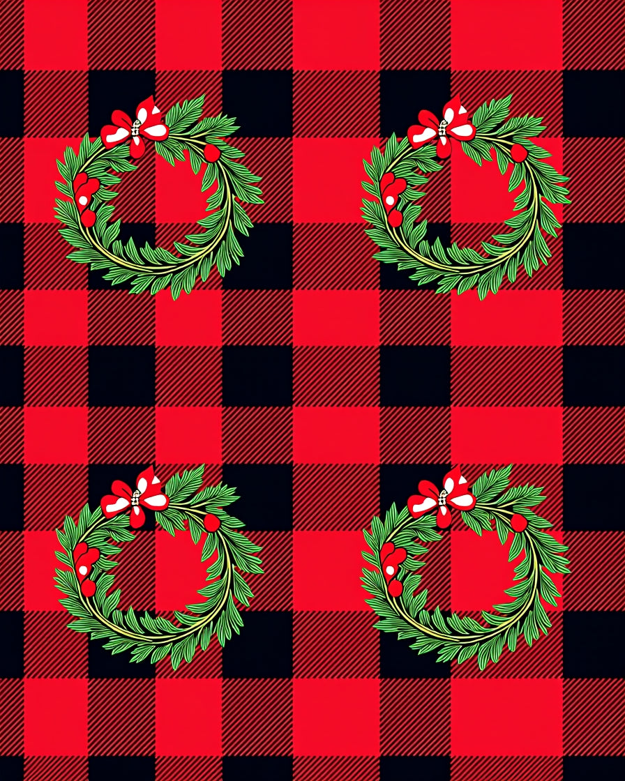 Red Green Festive Buffalo Check Wreath Rug