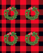 Red Green Festive Buffalo Check Wreath Rug