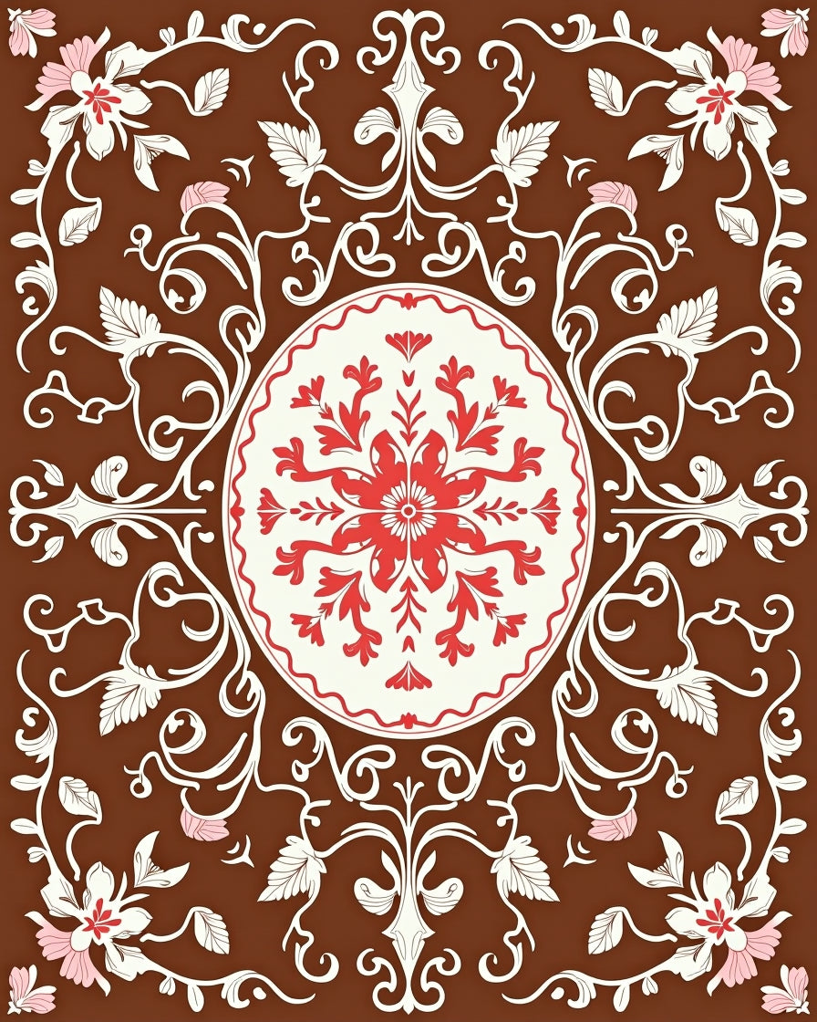 Vine And Floral Medallion Pattern Rug