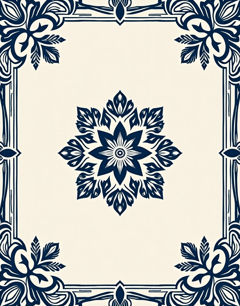 Navy Floral Mandala Pattern Rug