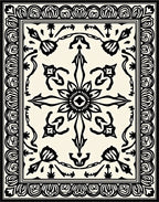 Stylized Floral Motif Border Rug