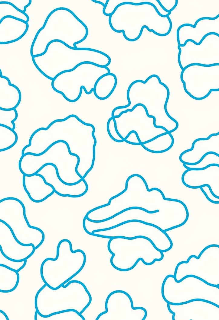 Abstract Blue Curvy Outline Pattern Rug