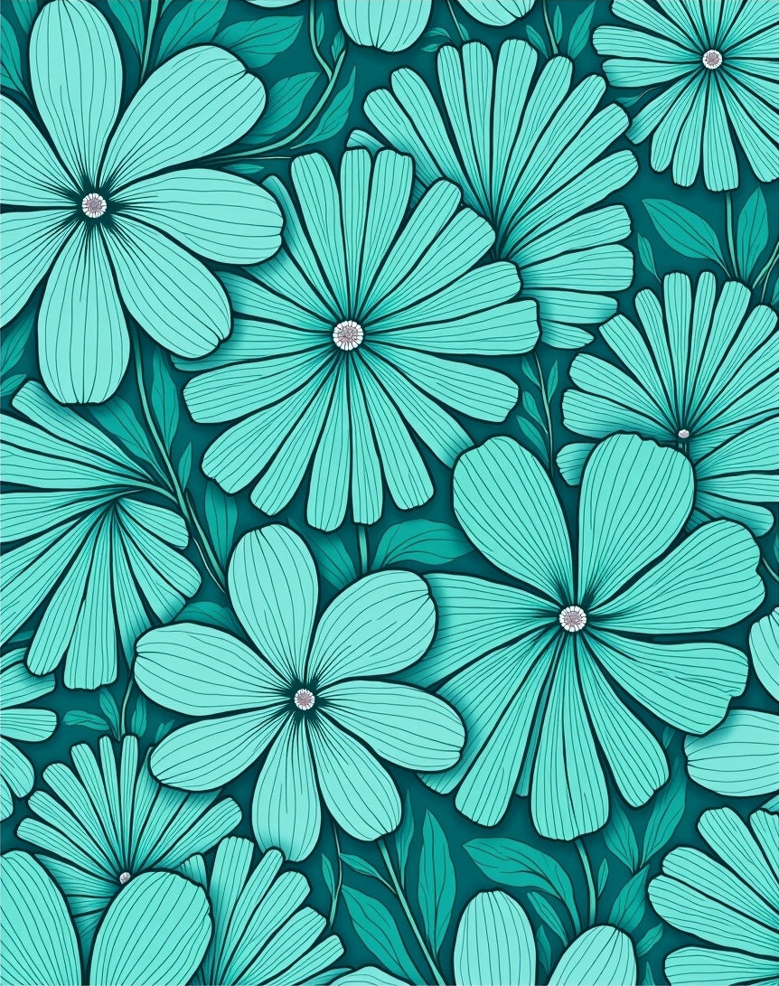 Teal Daisy Patterned Floral Rug