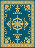 Ornate Golden Teal Scrollwork Rug