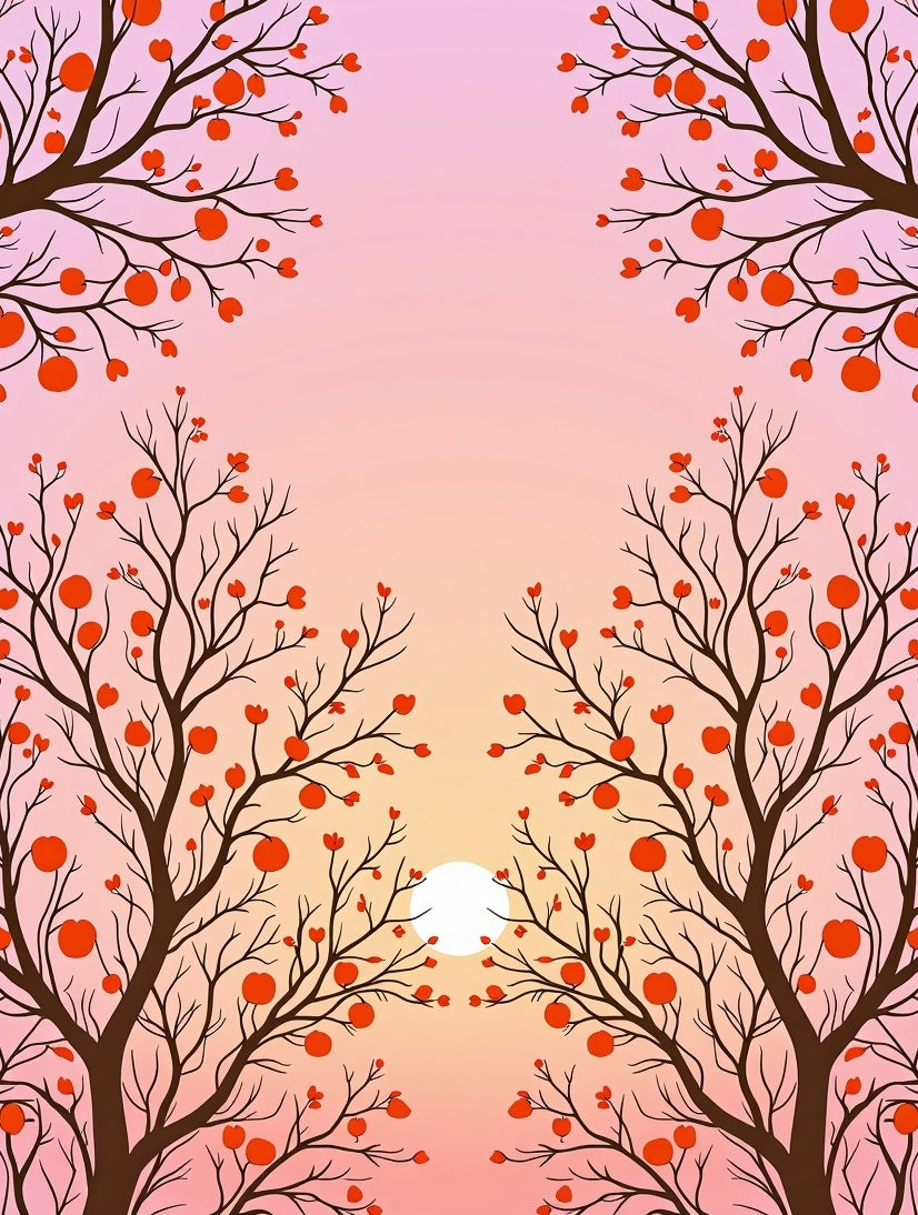 Orange Fruit Tree Silhouette Sunset Rug