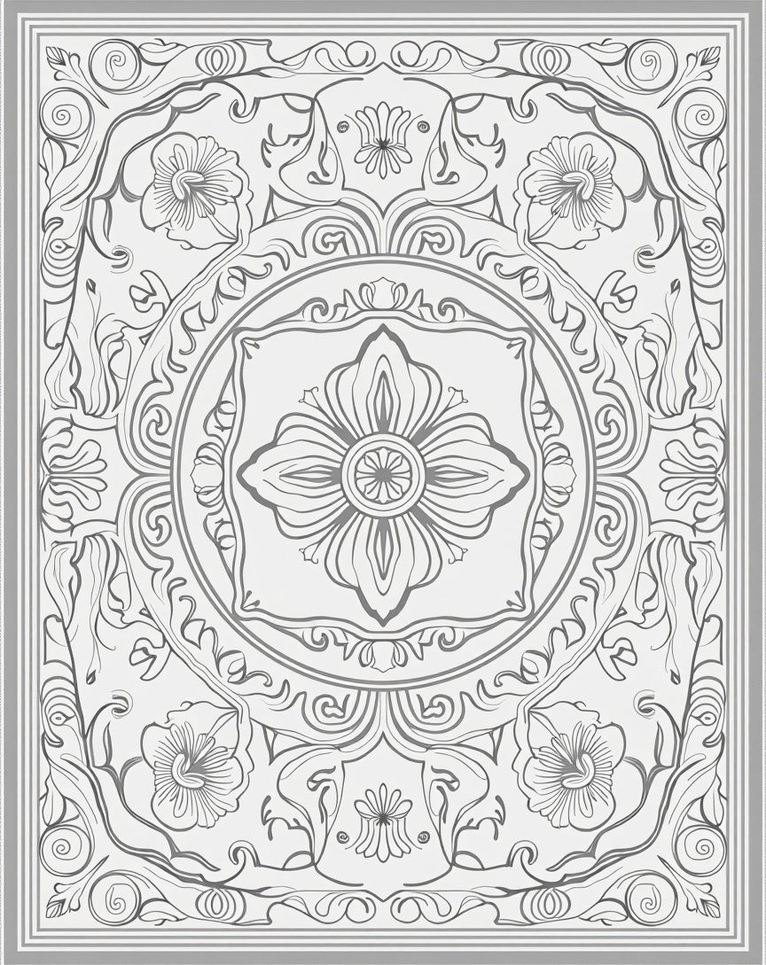 Vintage Floral Arrangement Outline Design Rug