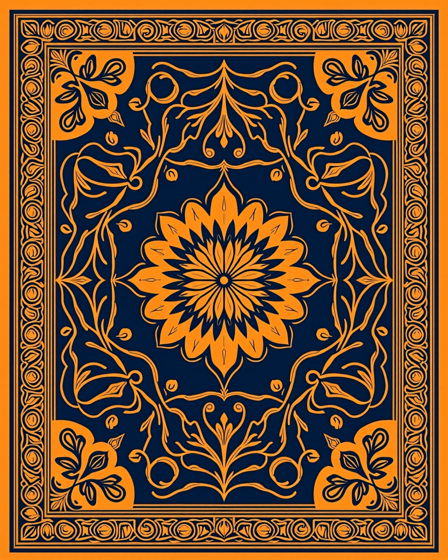 OrangeFloral Intricate Pattern Rug