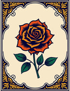 Bold Orange Rose Floral Border Design Rug