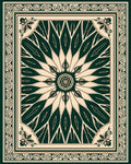 Dark Green Cream Floral Mandala Pattern Rug