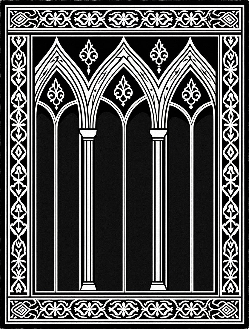 Gothic Trellis White Black Ornamental Rug
