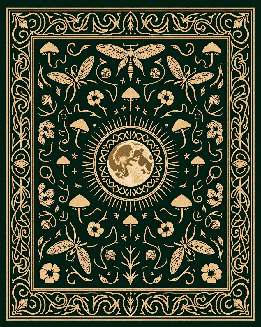 Mystical Moon Insect Floral Pattern Rug