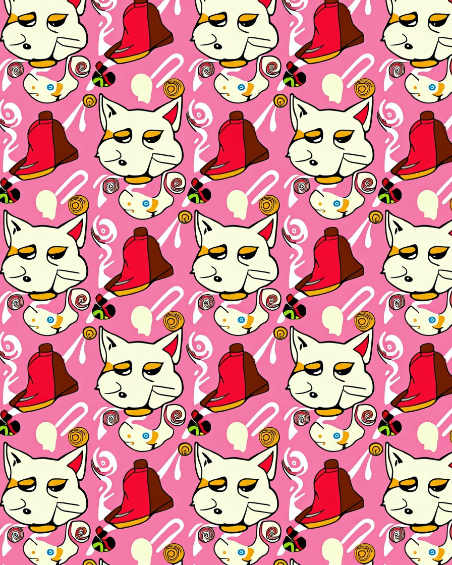 Whimsical Cat Bell Graphic Pattern Rug
