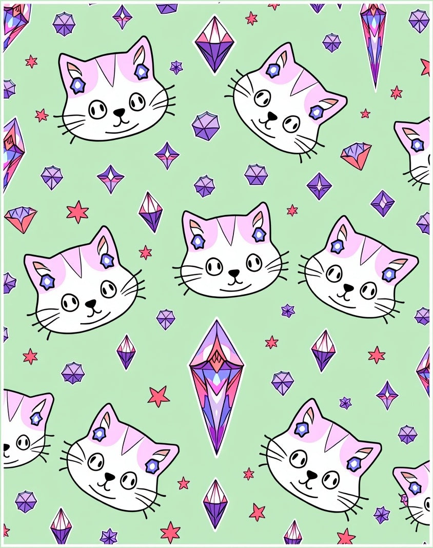 Cute Cat Gemstone Pattern Rug