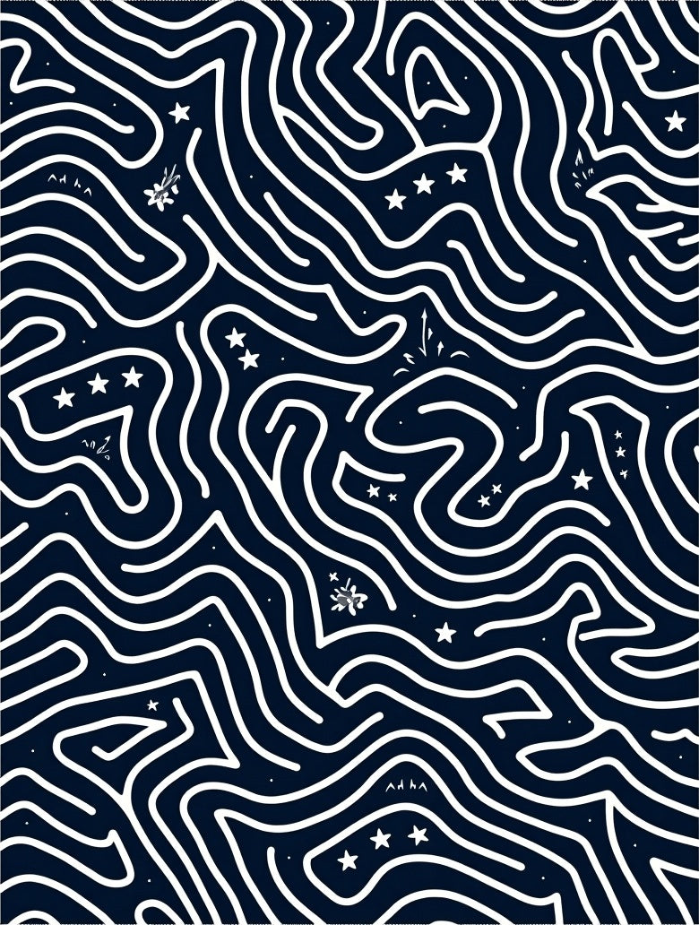 Winding Lines Star-Studded Navy Rug