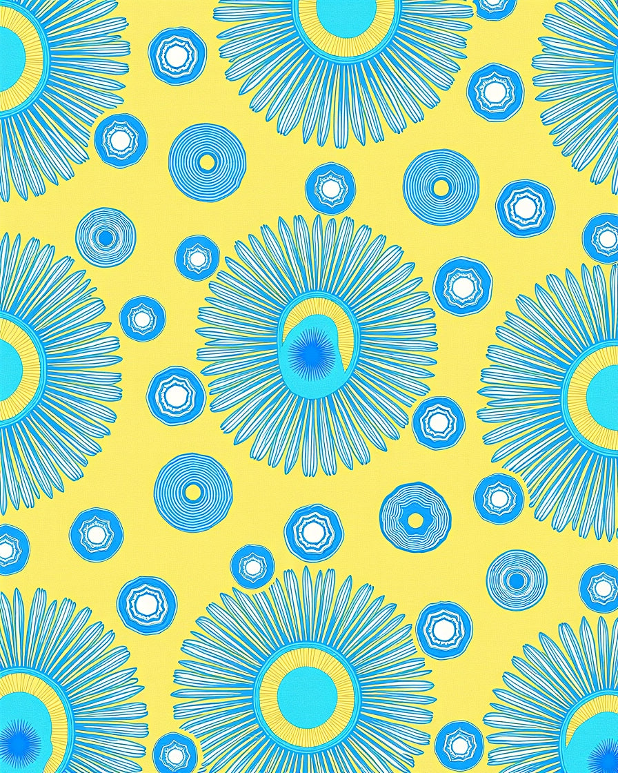 Bright Yellow Abstract Floral Pattern Rug