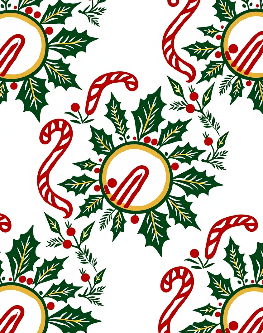 Festive Holly Candy Cane Circle Arrangement Rug
