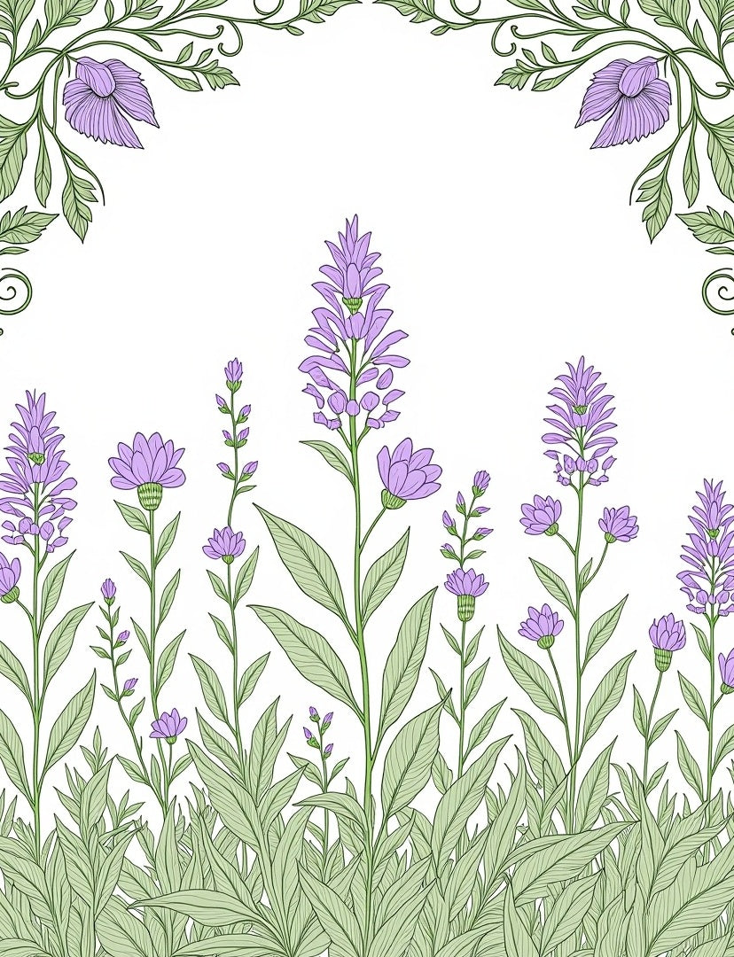 Purple Flower Garden With Green Vines Rug