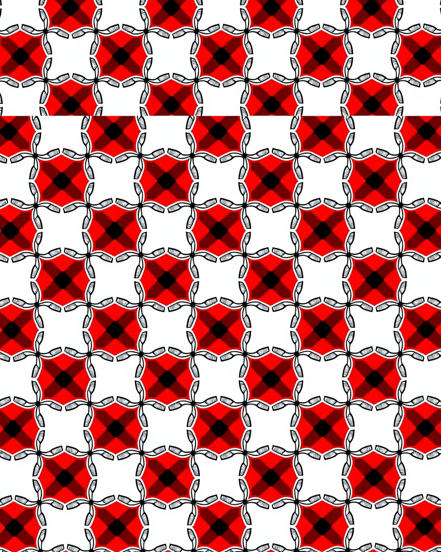 Red Black White Geometric Intersecting Pattern Rug