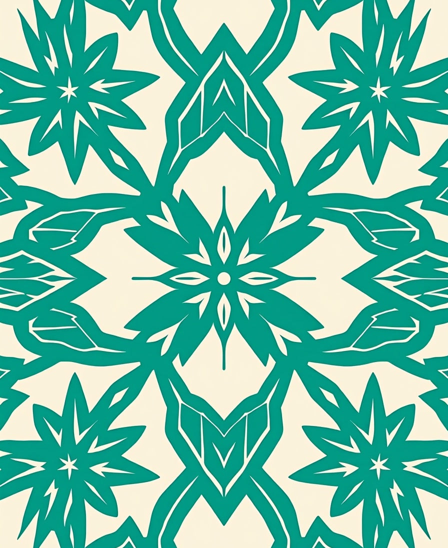 Teal And Cream Geometric Floral Pattern Rug