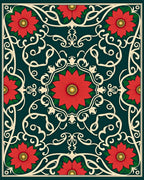 Red Floral Vines Vintage Style Rug