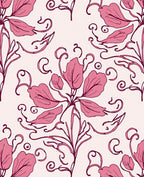 Pink Floral Vine Swirl Pattern Rug
