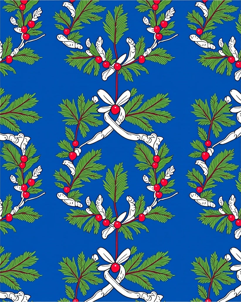 Festive Blue Holly Berry Garland Rug